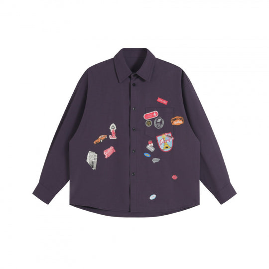 Unisex Oversize-Hemd mit aufgenähten Retro-Patch-Applikationen und kastiger Silhouette Nord Taschen