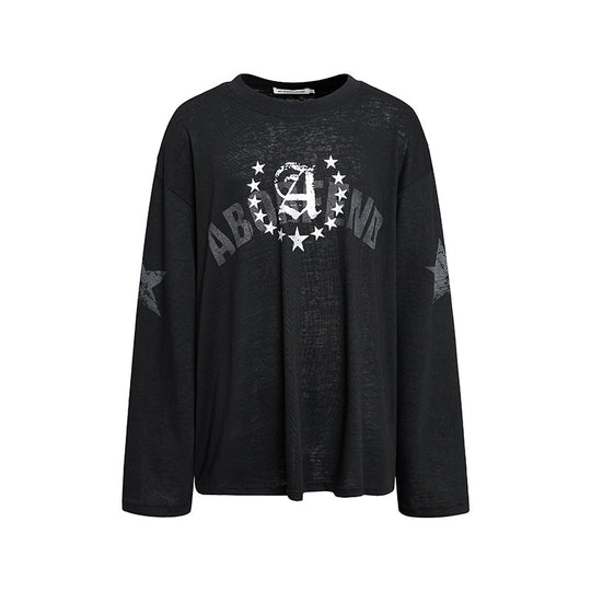 Damen Oversize-Longsleeve aus Baumwolljersey mit Glitter-Sternenprint und Rundhalsausschnitt Nord Taschen