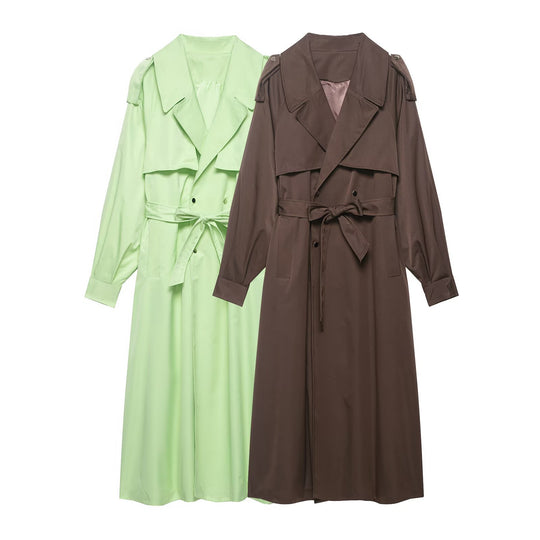 Damen Trenchcoat mit Taillengürtel, Schulterklappen und weitem Wasserfall-Revers Nord Taschen