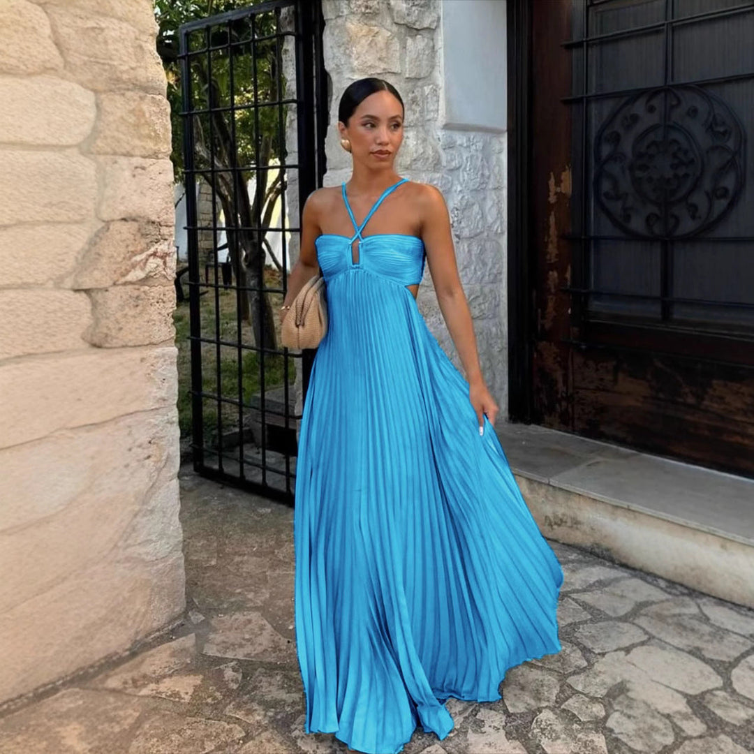 Damen Plisseekleid mit schulterfreiem Design und raffinierten Trägerdetails
