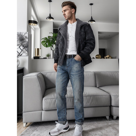 Herren Relaxed-Tapered Vintage-Jeans mit Used‑Effekt und aufgekrempeltem Saum Nord Taschen