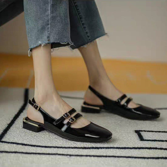 Damen Sling-Ballerinas mit doppeltem Riemchen und komfortablem Blockabsatz
