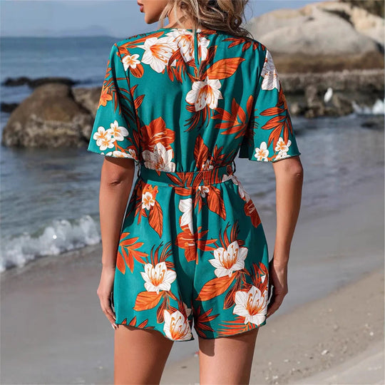 Damen floral gestalteter Wickel-Overall mit lässigem Schnitt Nord Taschen