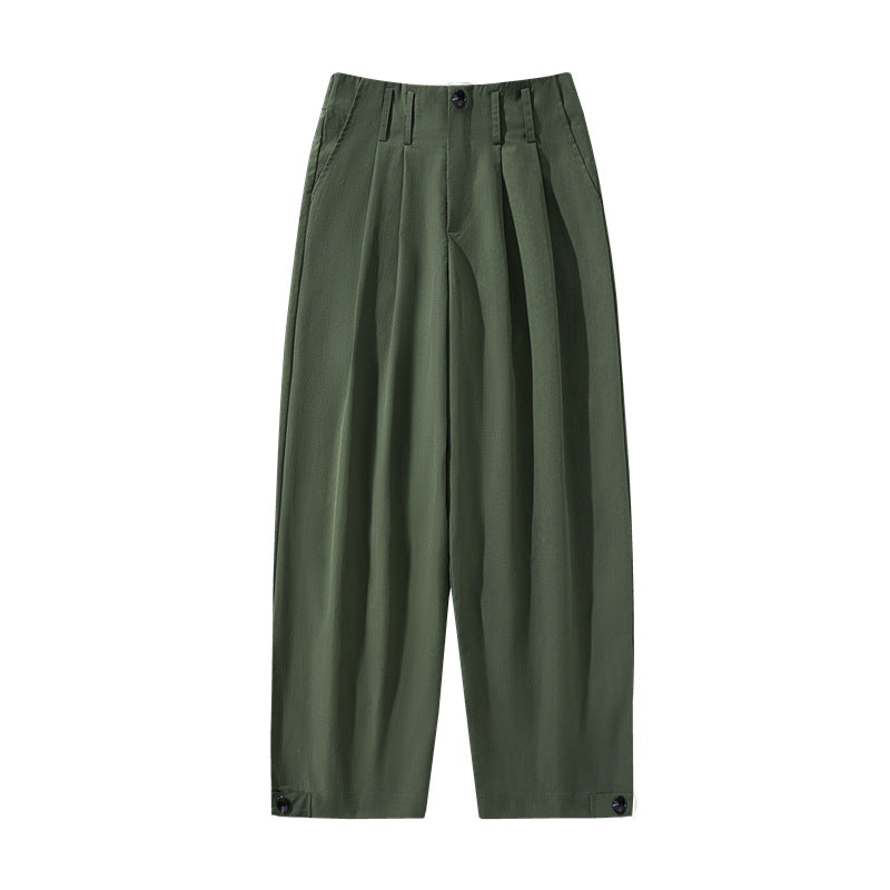 Damen Hochtaillierte weite Bundfaltenhose mit verkürztem Bein und verstellbaren Knopf-Bündchen Nord Taschen