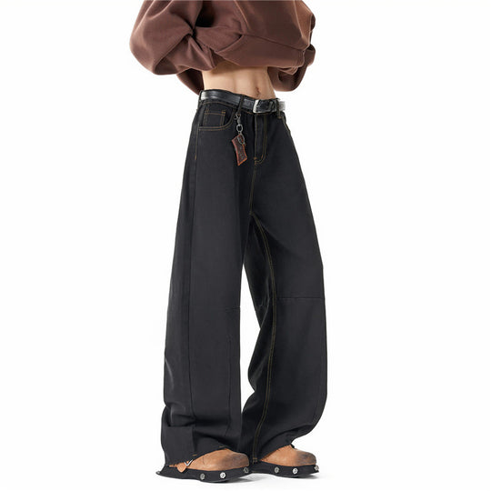 Herren Weit geschnittene Baggy-Jeans mit hoher Bundhöhe, Knie‑Abnähern und Used‑Waschung Nord Taschen