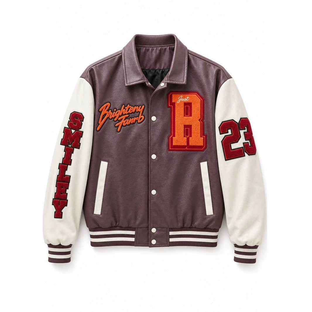 Herren Collegejacke im Letterman‑Stil mit Kunstleder‑Body, Kontrastärmeln und Chenille‑Patches Nord Taschen
