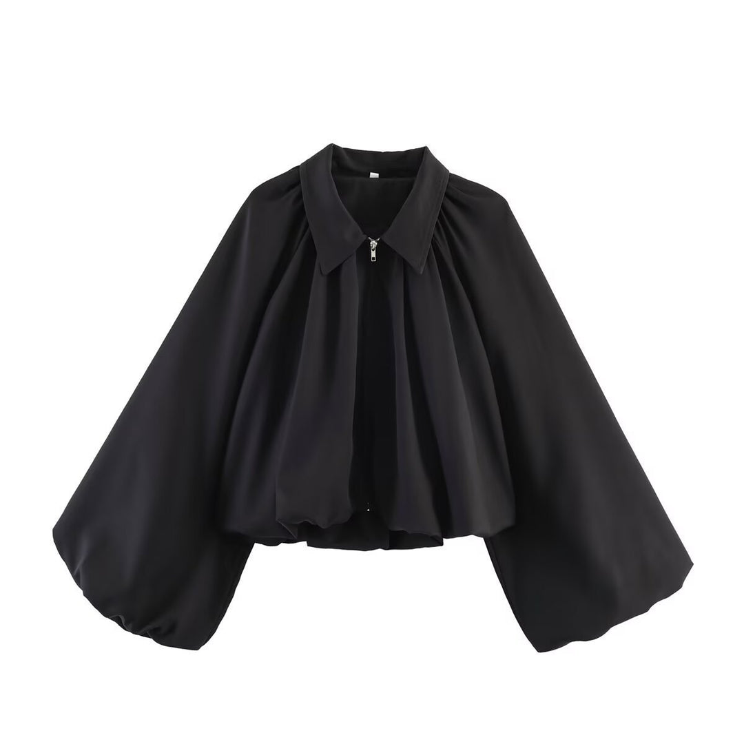 Damen Kurzcape mit Volumenärmeln, Reißverschluss und gerafftem Saum Nord Taschen