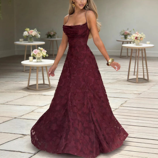 Damen Elegantes Maxikleid mit floralem Spitze-Design und verstellbaren Spaghettiträgern - Arvani