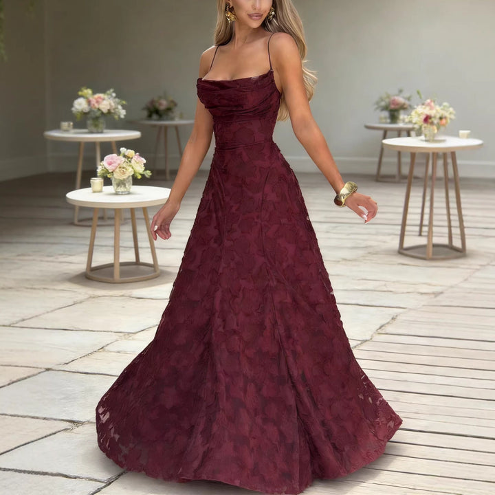 Damen Elegantes Maxikleid mit floralem Spitze-Design und verstellbaren Spaghettiträgern
