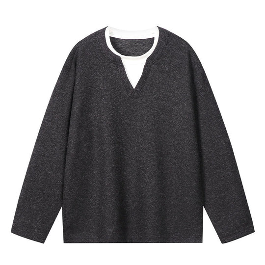 Herren Oversize Sweatshirt mit V-Ausschnitt und melierter Struktur Nord Taschen