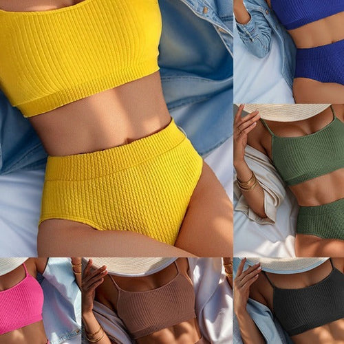 Damen Hochtaillierter Bikini mit floralem Akzent und sportlichem Oberteil Nord Taschen