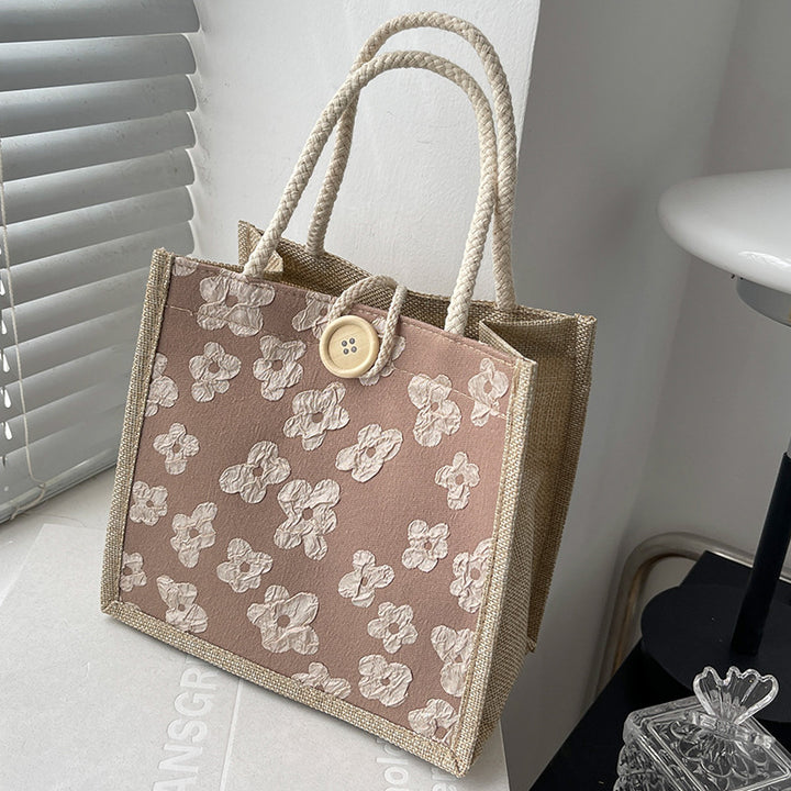 Damen Jute-Tragetasche mit floralem Muster und stabilem Knopfverschluss Nord Taschen