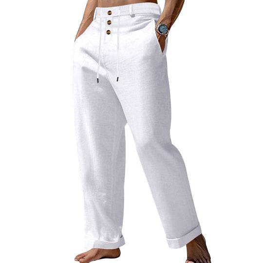 Herren lässige Leinenhose mit verstellbarem Kordelzug und praktischen Seitentaschen