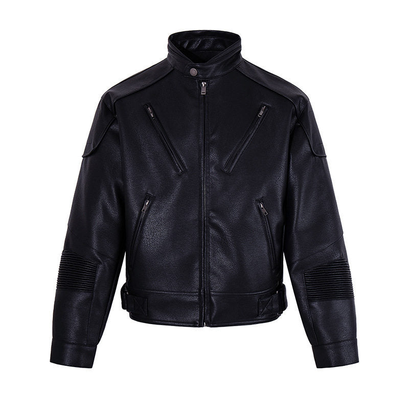 Herren Bikerjacke aus Lederimitat mit Stehkragen Reißverschlusstaschen und gesteppter Ellenbogenpartie Nord Taschen
