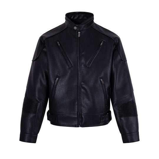 Herren Bikerjacke aus Lederimitat mit Stehkragen Reißverschlusstaschen und gesteppter Ellenbogenpartie Nord Taschen