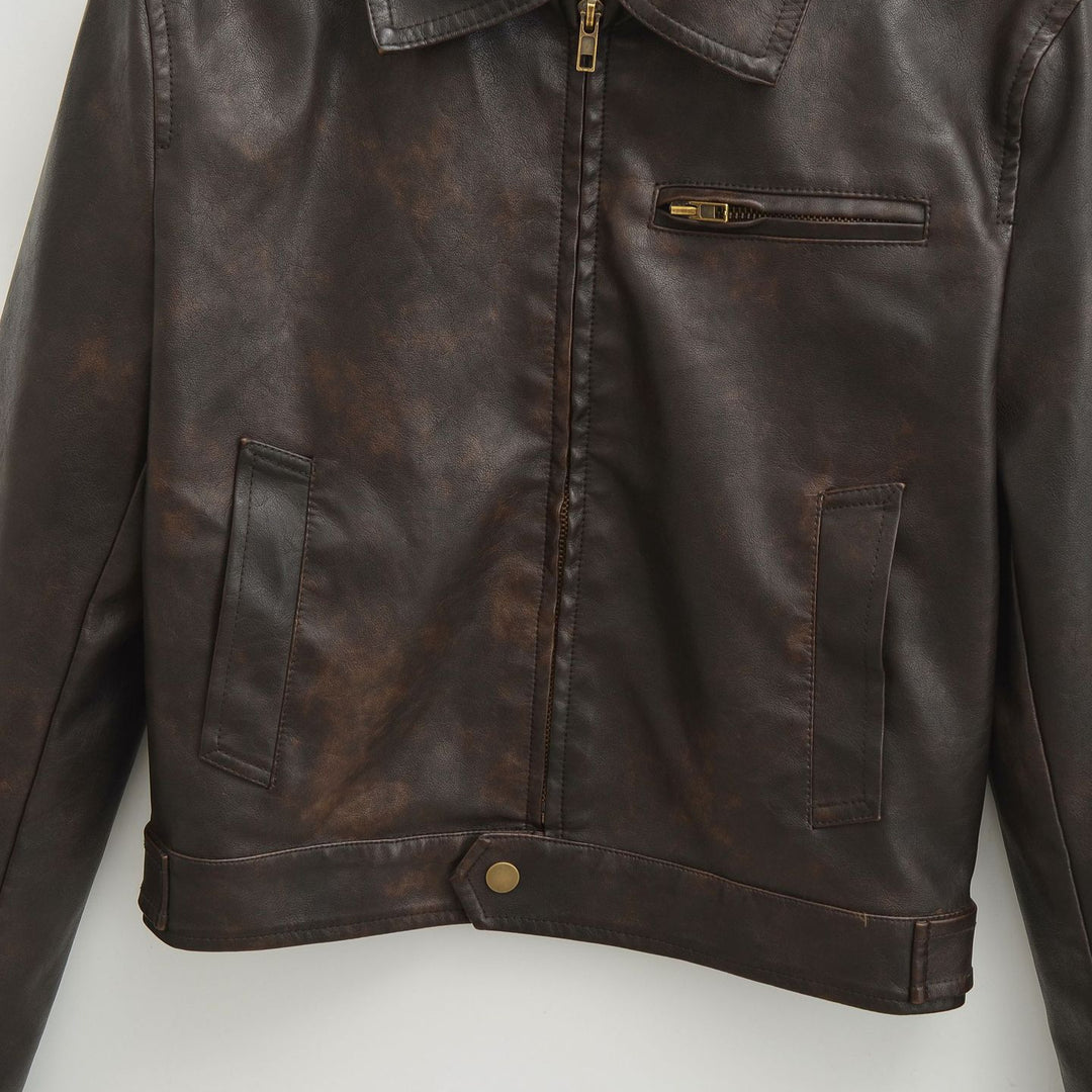 Herren Vintage-inspirierte Lederjacke im Bomberstil mit Reißverschluss und Brusttasche Nord Taschen