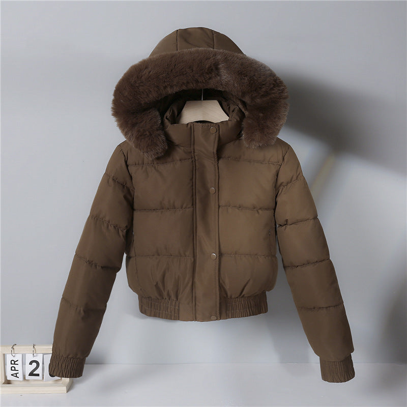 Damen nan kurz geschnittene Thermosteppjacke mit abnehmbarer Kunstfellkapuze und Rippbündchen Nord Taschen