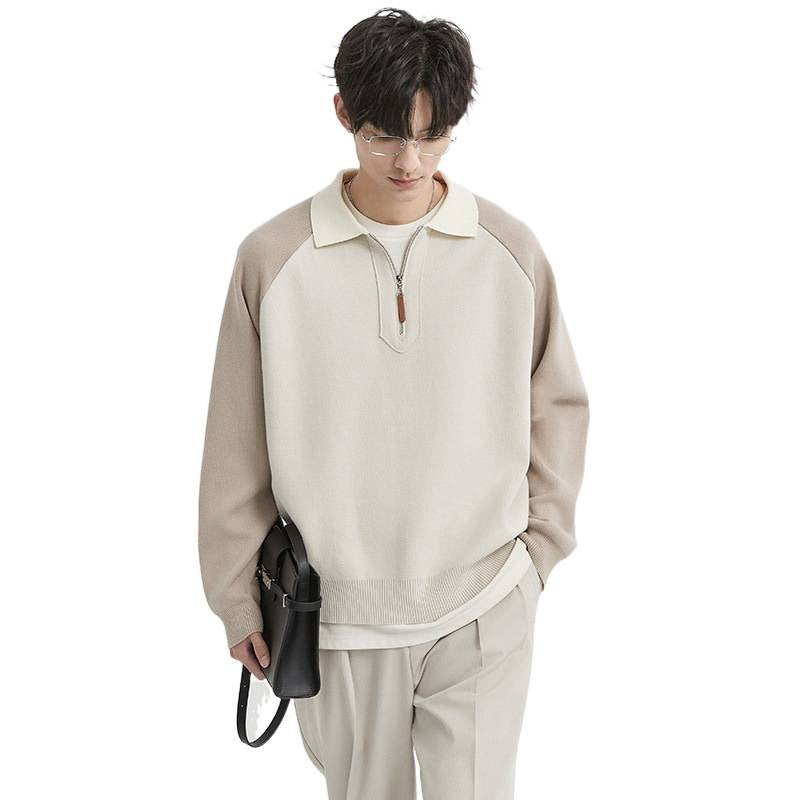 Herren Halbzip-Pullover mit Polokragen und Colourblock-Ärmeln Nord Taschen