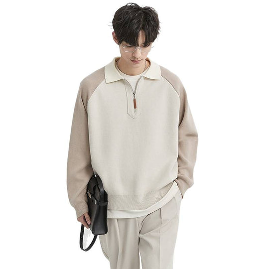 Herren Halbzip-Pullover mit Polokragen und Colourblock-Ärmeln Nord Taschen