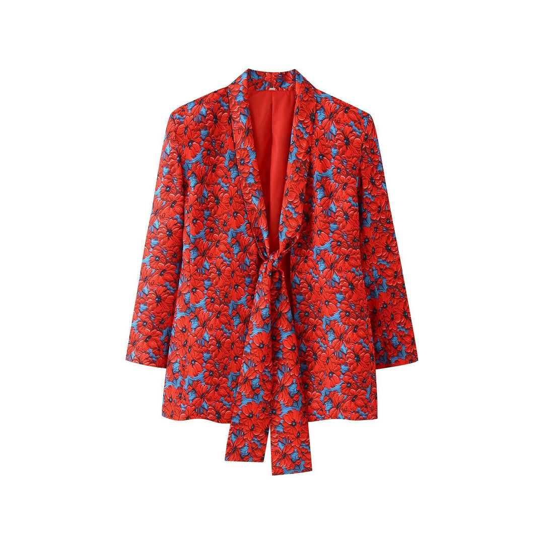 Damen 20+ zweiteiliges Satinset mit lockerem Knotenblazer und weiter Palazzohose Nord Taschen