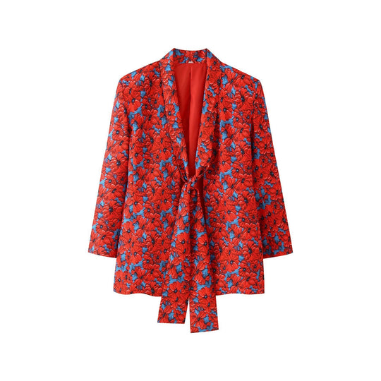 Damen 20+ zweiteiliges Satinset mit lockerem Knotenblazer und weiter Palazzohose Nord Taschen