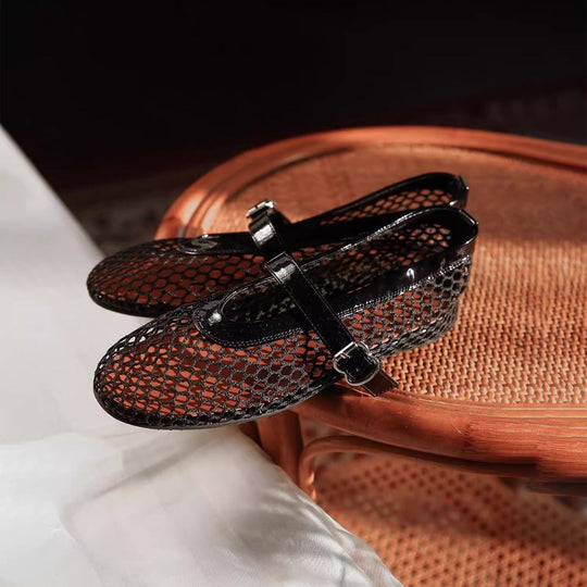 Damen Ballerinas mit elegantem Netzdesign und modischem Riemen - Arvani