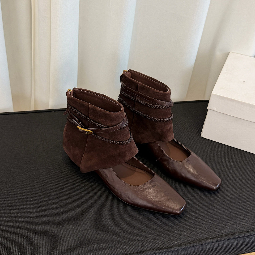 Damen Ankle‑Slipper mit umschlagbarem Velours‑Schaft und geflochtenen Zierriemen Nord Taschen