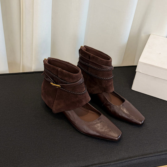 Damen Ankle‑Slipper mit umschlagbarem Velours‑Schaft und geflochtenen Zierriemen Nord Taschen