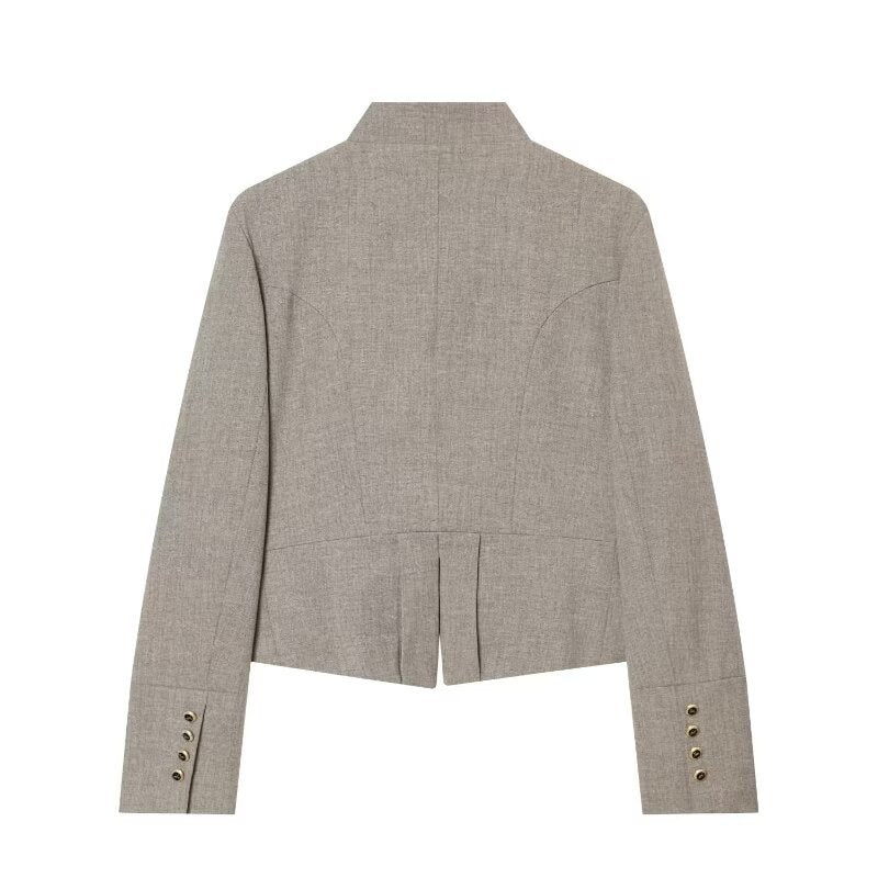 Damen Kurzblazer im Military-Stil mit Stehkragen und dekorativen Knopfreihen Nord Taschen
