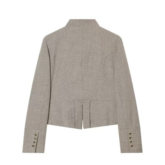 Damen Kurzblazer im Military-Stil mit Stehkragen und dekorativen Knopfreihen Nord Taschen