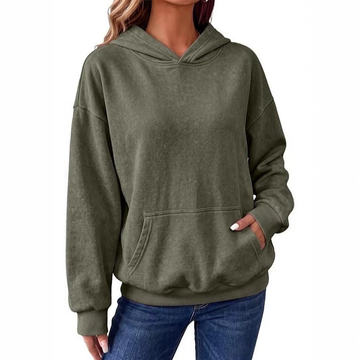 Damen Oversize-Kapuzenpullover mit Kängurutasche, washed-Finish und gerippten Bündchen Nord Taschen