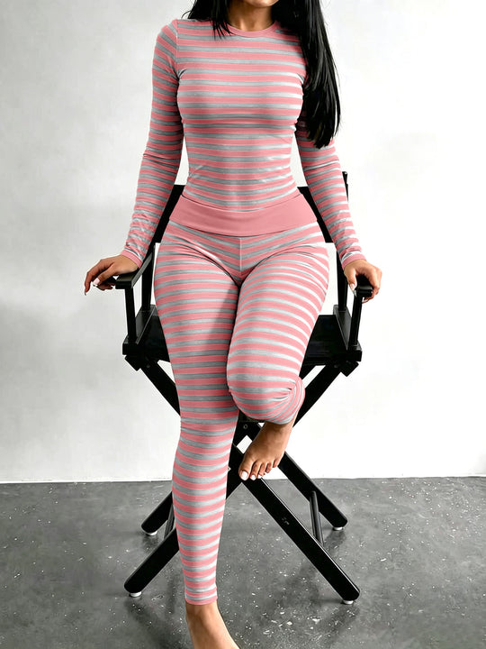 Damen Figurschmeichelndes Stretch-Lounge-Set mit Langarmtop und taillenhoher Leggings Nord Taschen