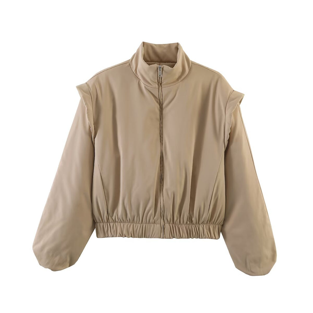 Damen Cropped Blousonjacke mit hohem Stehkragen, elastischem Saum und voluminösen Ärmeln Nord Taschen