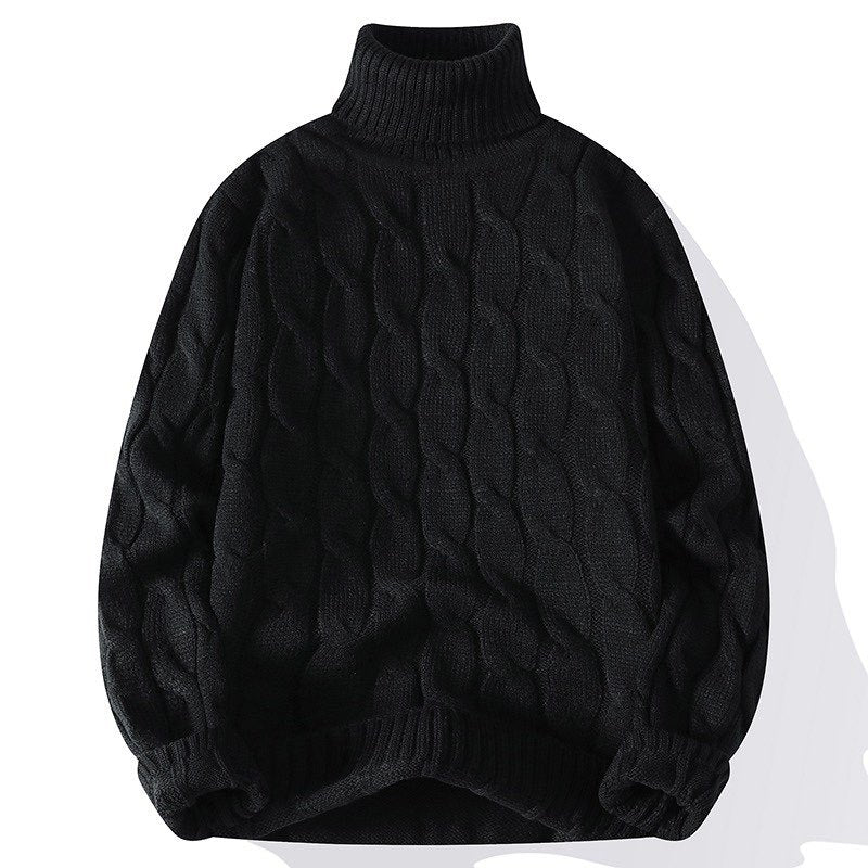 Damen Grobgestrickter Rollkragenpullover mit Zopfmuster und Oversize-Schnitt Nord Taschen