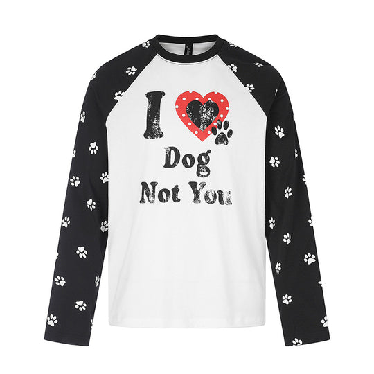 Damen Casual-Langarmshirt im Raglanstil mit Hunde-Pfotenmuster und Statement-Frontprint Nord Taschen
