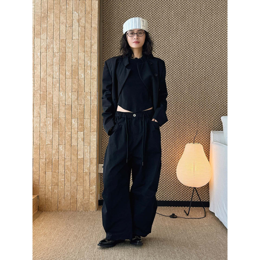 Damen Weite High‑Waist Baumwollhose mit Tunnelzug und Umschlagsaum Nord Taschen