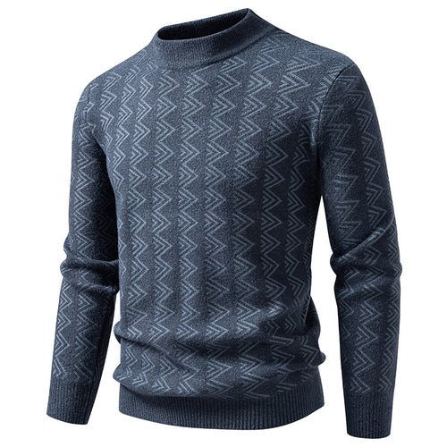 Herren Feinstrick-Mockneck-Pullover mit geometrischem Zickzack-Jacquard Nord Taschen