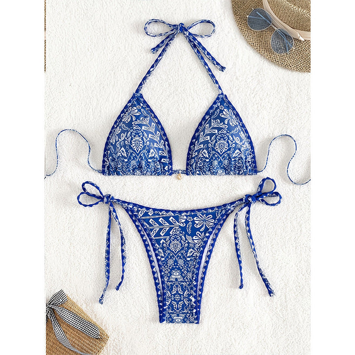 Damen Triangel-Bikini mit verspieltem Floral-Muster und eleganten Bänder