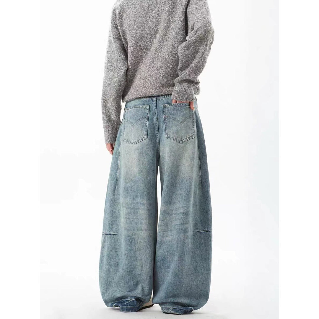 Damen Extraweite Vintage-Baggy-Jeans mit extra tiefem Schritt, entspannter Silhouette und used Waschung Nord Taschen