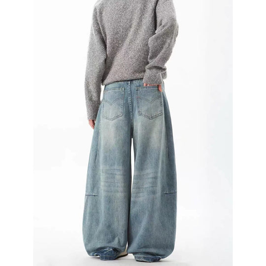 Damen Extraweite Vintage-Baggy-Jeans mit extra tiefem Schritt, entspannter Silhouette und used Waschung Nord Taschen