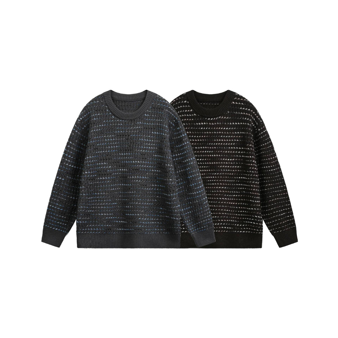 Damen Grobgestrickter Oversize-Pullover mit Rundhalsausschnitt und Strukturstreifen Nord Taschen