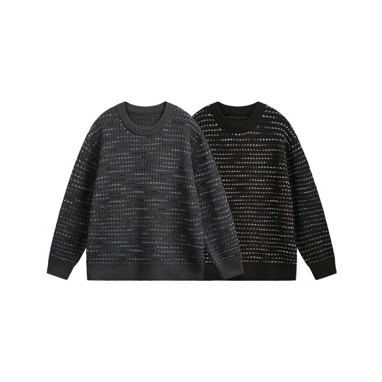 Damen Grobgestrickter Oversize-Pullover mit Rundhalsausschnitt und Strukturstreifen Nord Taschen