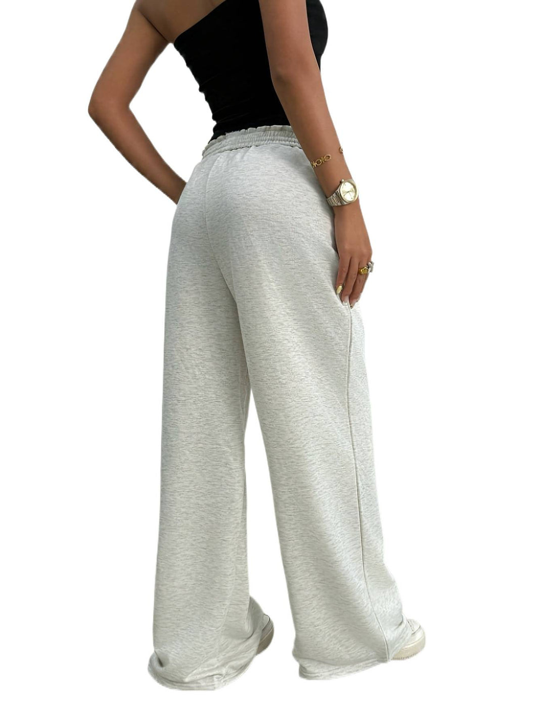 Damen Weite High-Waist Loungehose mit elastischem Bund und Kordelzug Nord Taschen