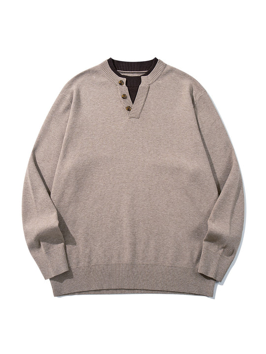 Unisex Gerippter Baumwollmix-Pullover mit Henley-Knopfleiste und Relaxed-Schnitt Nord Taschen
