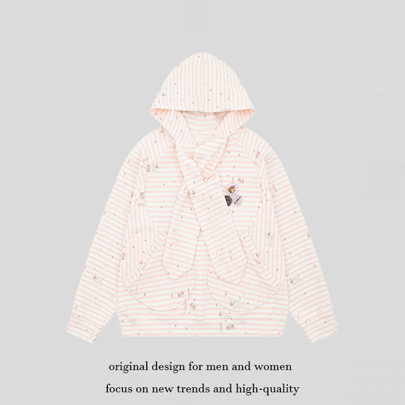Damen Kuscheliger Kapuzen‑Oversizepullover mit integriertem Schleifen‑Schal und Aufgesetzten Taschen Nord Taschen
