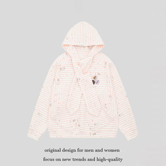 Damen Kuscheliger Kapuzen‑Oversizepullover mit integriertem Schleifen‑Schal und Aufgesetzten Taschen Nord Taschen