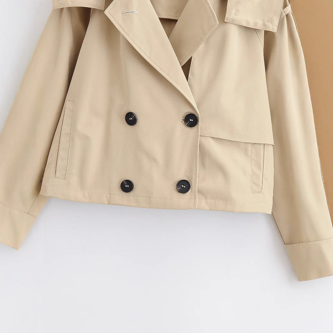 Damen 10+ kurzgeschnittener Trench‑Blouson mit doppelreihiger Knopfleiste und Schulterpatte Nord Taschen