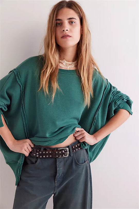 Damen oversized Sweatshirt mit Ballonärmeln, offenen Saumnähten und seitlichen Schlitzen Vittorelli