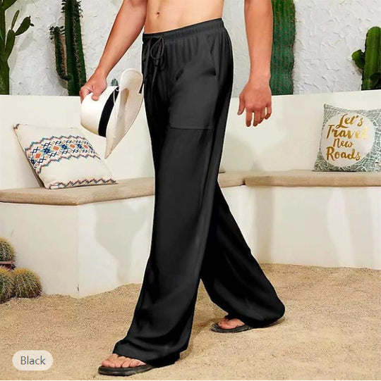 Herren weite Leinenhose mit Tunnelzug, aufgesetzten Seitentaschen und Relaxed-Fit Nord Taschen