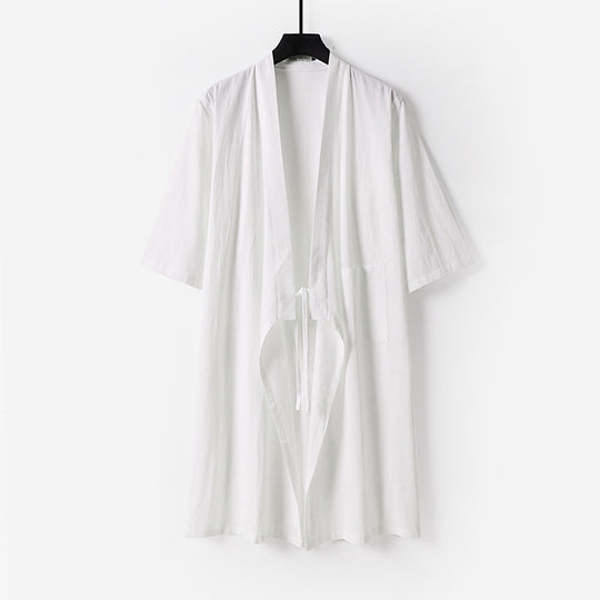 Unisex Oversize Kimono-Mantel aus Baumwollmischung mit Bindeband und Dreiviertelärmeln Nord Taschen